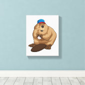 Beaver bij honkbal met honkbal canvas afdruk (Insitu (Houten vloer))