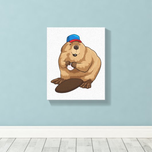 Beaver bij honkbal met honkbal canvas afdruk (Insitu (Houten vloer))