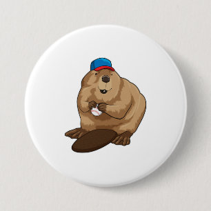 Beaver bij honkbal met honkbal ronde button 7,6 cm