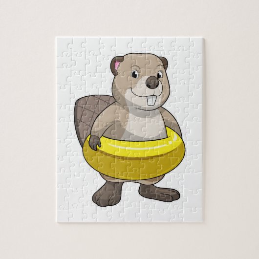 Beaver bij Zwemmen met Zwemring Legpuzzel (Verticaal)