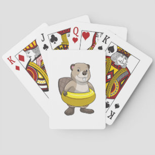 Beaver bij Zwemmen met Zwemring Pokerkaarten