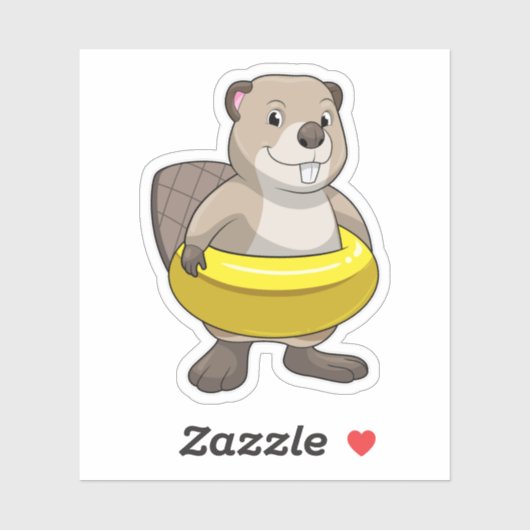 Beaver bij Zwemmen met Zwemring Sticker (Vel)