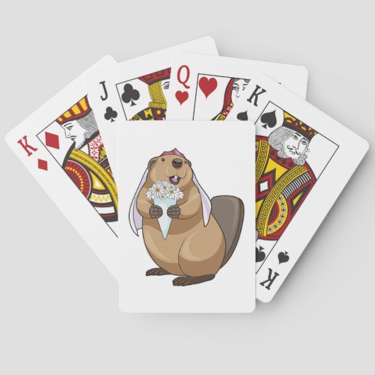 Beaver Bride Flower Wedding Pokerkaarten (Achterkant)