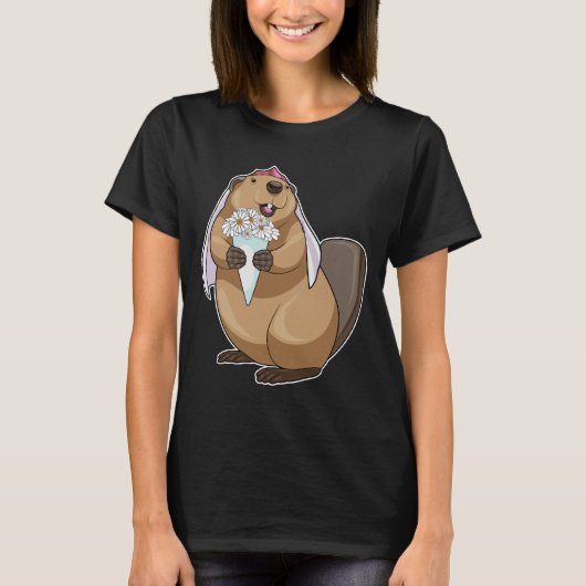 Beaver Bruid Bloem Bruiloft T-shirt (Voorkant)