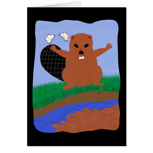 Beaver Building Dam Cartoon Art (Devant)