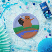 Beaver Building Dam Cartoon Art Dinner Bord (Feest)