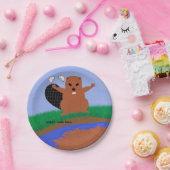 Beaver Building Dam Cartoon Art Dinner Bord (Feest)