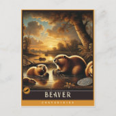 Beaver | Carte postale Famille Vintage Animal (Devant)