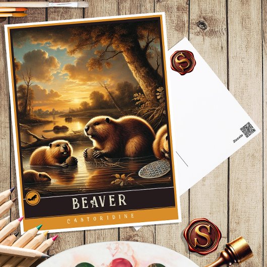 Beaver | Carte postale Famille Vintage Animal