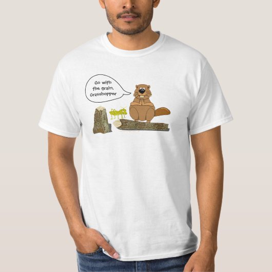 Beaver en Grasshopper Funny WoodkeerCartoon T-shirt (Voorkant)