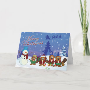 Beaver familie Kerstmis Feestdagen Kaart