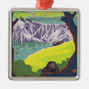 Beaver Family - Eugene, Oregon Metalen Ornament