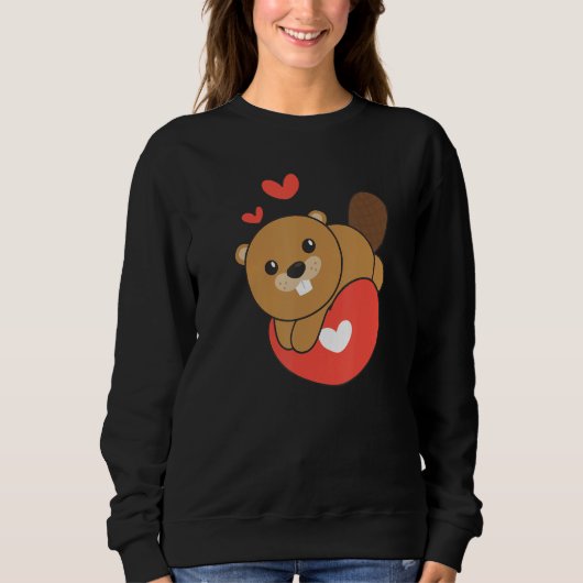 Beaver For Valentine s Day Cute Animals With Heart Trui (Voorkant)
