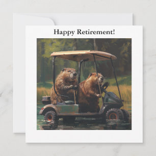 Beaver Golfkar Moeras Pensioen Humor Kunst Feestdagenkaart
