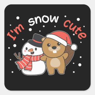 Beaver Ik ben Sneeuwsnuffelaar Sneeuwpop-Square St Vierkante Sticker
