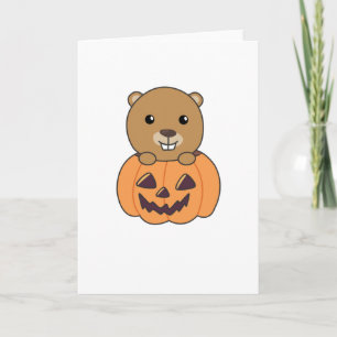 Beaver in Pumpkin Sweet Beaver Happy Halloween Kaart