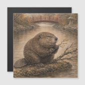 Beaver Japanese Landscape Magnet Card (Devant / Derrière)