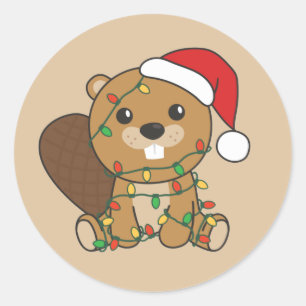 Beaver-kerstwinterdieren Beaver Classic Rou Ronde Sticker