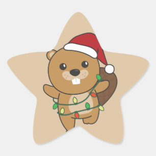 Beaver-kerstwinterdieren Beaver Star-teken Ster Sticker