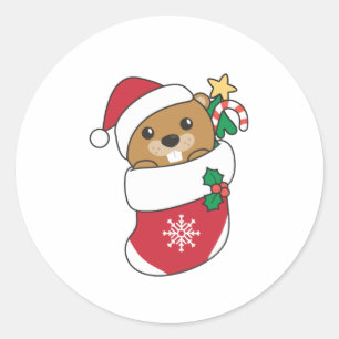 Beaver-kerstwintersneeuw Ronde Sticker
