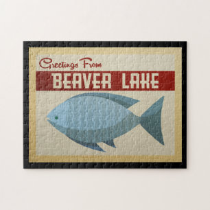 Beaver Lake Jigsaw Puzzle poisson bleu Vintage