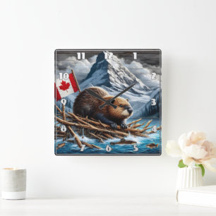 Beaver Lodge beroemd gemaakt door Snowy Mountains Vierkante Klok