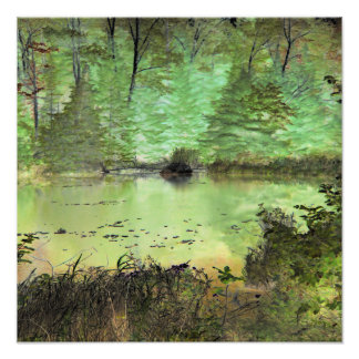 Beaver Lodge II: Digitaal getransformeerd bos Pond Foto Afdruk