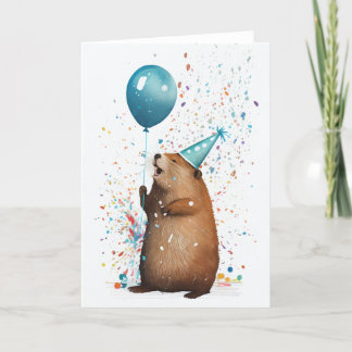 Beaver met blauw ballon gevouwen Wenskaart Bedankkaart