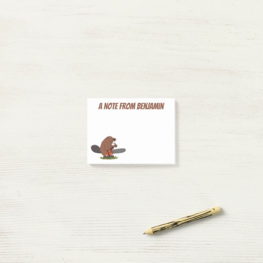 Beaver met de cartoon van kettingzagen illustratie post-it® notes (Op bureau)