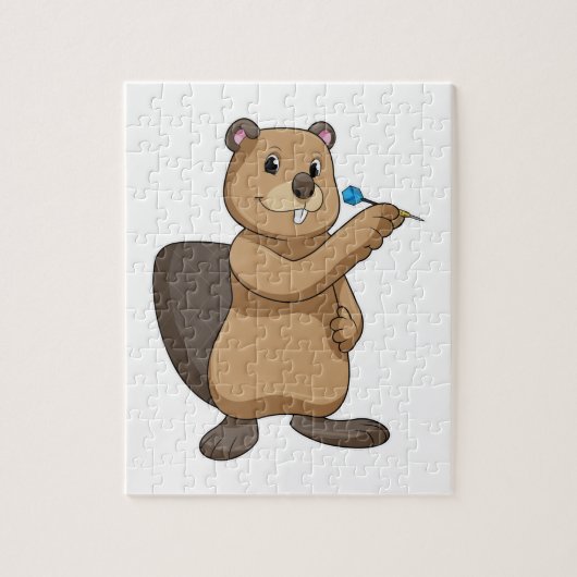 Beaver met Pijlen bij Darts Legpuzzel (Verticaal)