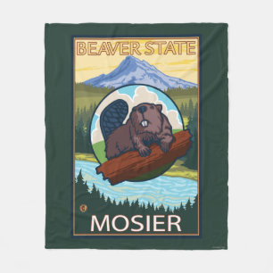 Beaver & Mt. Hood - Mosier, Oregon Fleece Deken