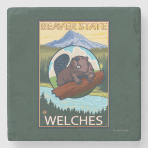 Beaver & Mt. Hood - Welches, Oregon Stenen Onderzetter