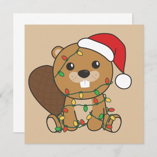Beaver Noël Animaux d'hiver Beaver Invitation (Devant / Derrière)