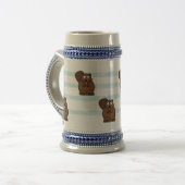 Beaver op blauwe strepen bierpul (Voorkant links)
