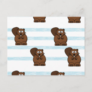 Beaver op blauwe strepen briefkaart