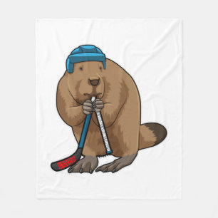 Beaver op ijshockey met ijshockeystick fleece deken