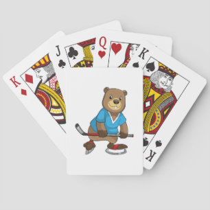 Beaver op ijshockey met ijshockeystick pokerkaarten
