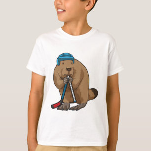 Beaver op ijshockey met ijshockeystick t-shirt