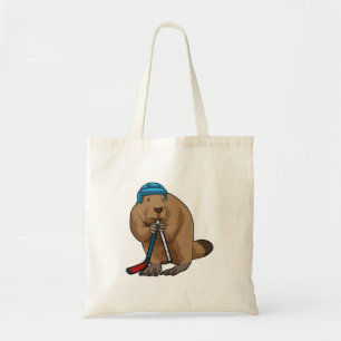 Beaver op ijshockey met ijshockeystick tote bag
