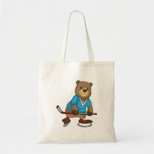Beaver op ijshockey met ijshockeystick tote bag