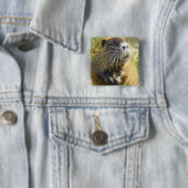 Beaver Photo Square Pin Vierkante Button 5,1 Cm (In situ)