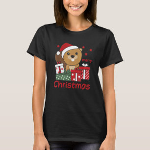 Beaver Prettig Kerstmis Winter Dieren Beaver Kerst T-shirt