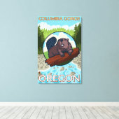 Beaver & River - Columbia Gorge, Oregon Canvas Afdruk (Insitu (Houten vloer))