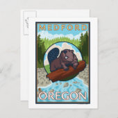 Beaver & River - Medford, Oregon Briefkaart (Voorkant / Achterkant)