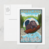 Beaver & River - Portland, Oregon Briefkaart (Voorkant / Achterkant)