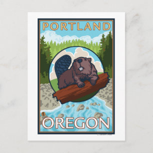 Beaver & River - Portland, Oregon Briefkaart