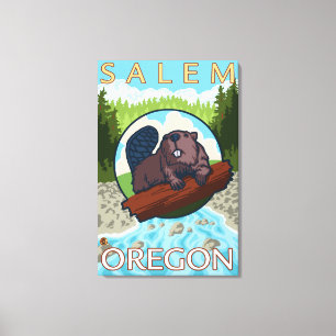 Beaver & River - Salem, Oregon Canvas Afdruk