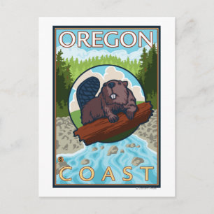 Beaver & RiverCoastVintage Travel Poster Briefkaart