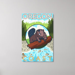 Beaver & RiverCoastVintage Travel Poster Canvas Afdruk
