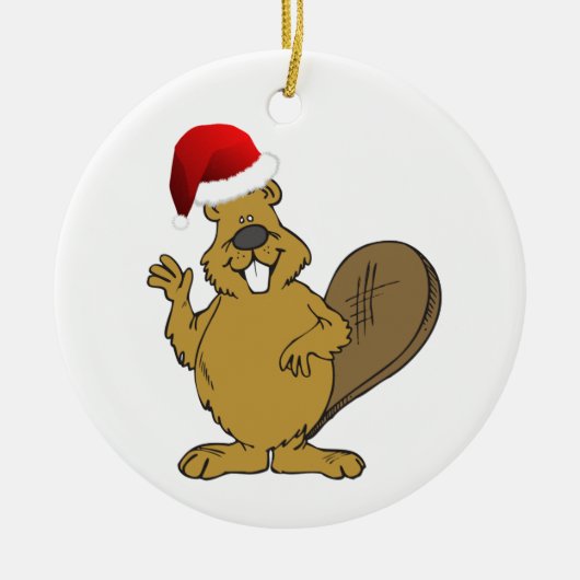 Beaver schattige santa-hoed keramisch ornament (Voorkant)